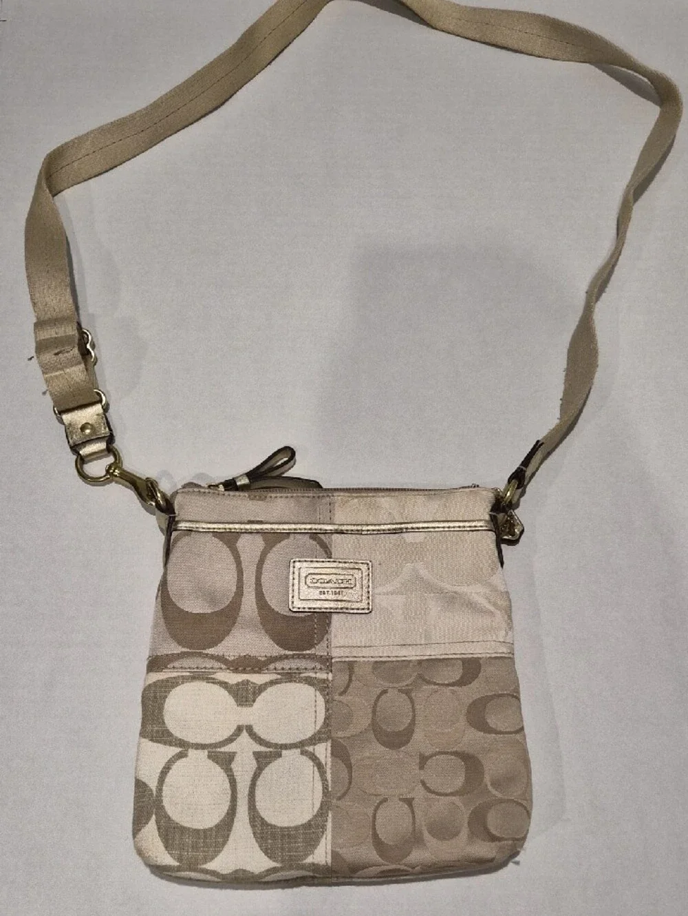 Coach Neutral Patchwork Crossbody Bag in Beige and Cream